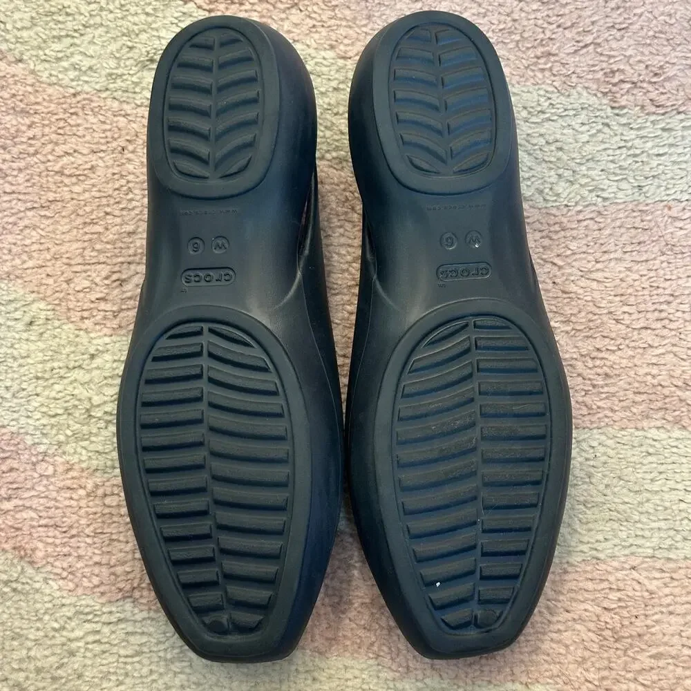 Crocs Black Sloane Cutout Slingback Flats Comfort Rubber Shoe Casual Ballet Work